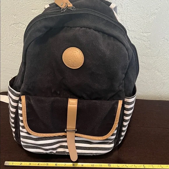 #1201: Unisex Deep Dark, Brown, Navy Blue & Tan Striped Backpack Monkey 🐵 - Picture 7 of 12